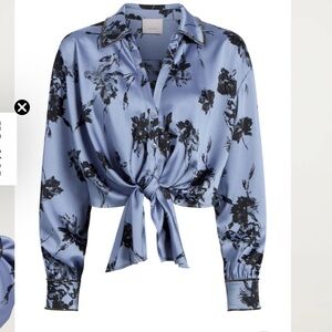 Cinq à Sept Blue and Black Floral Blouse